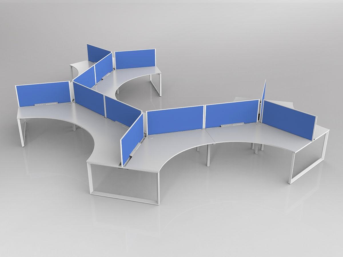 Anvil 120 Degree Workstation in White with 12x Worktops with Solid Core Central Divider Screen