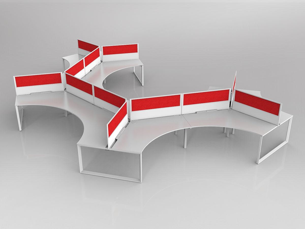 Anvil Shared 120 Degree Workstation in White with 12x Worktops with 300mm Panel Central Divider Screen