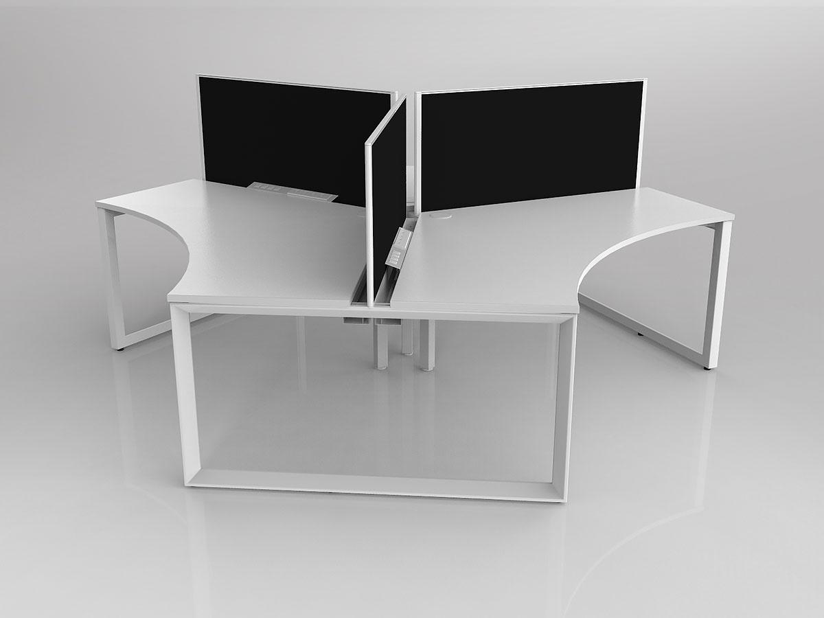 Anvil 120 Degree Workstation in White with 3x Worktops with Solid Core Central Divider Screen