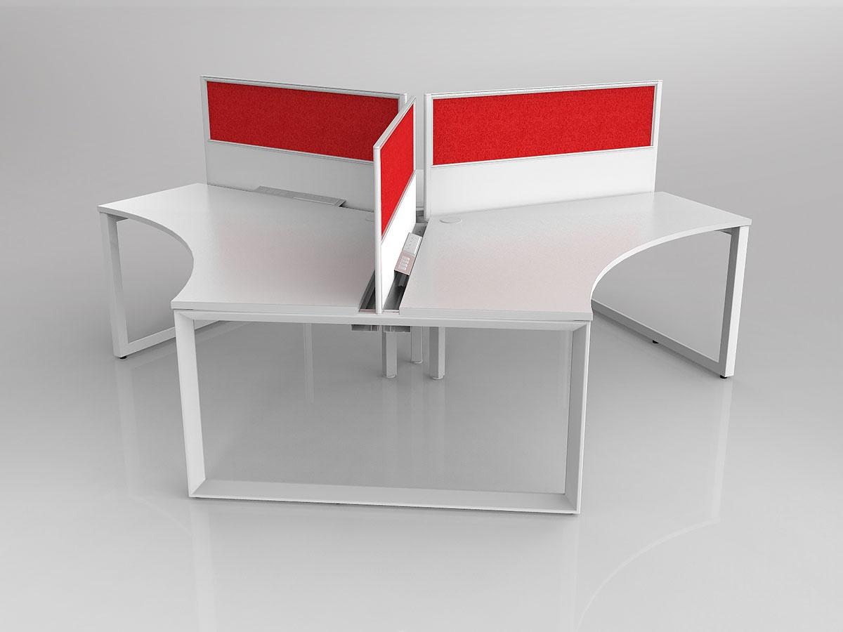 Anvil Shared 120 Degree Workstation in White with 3x Worktops with 300mm Panel Central Divider Screen