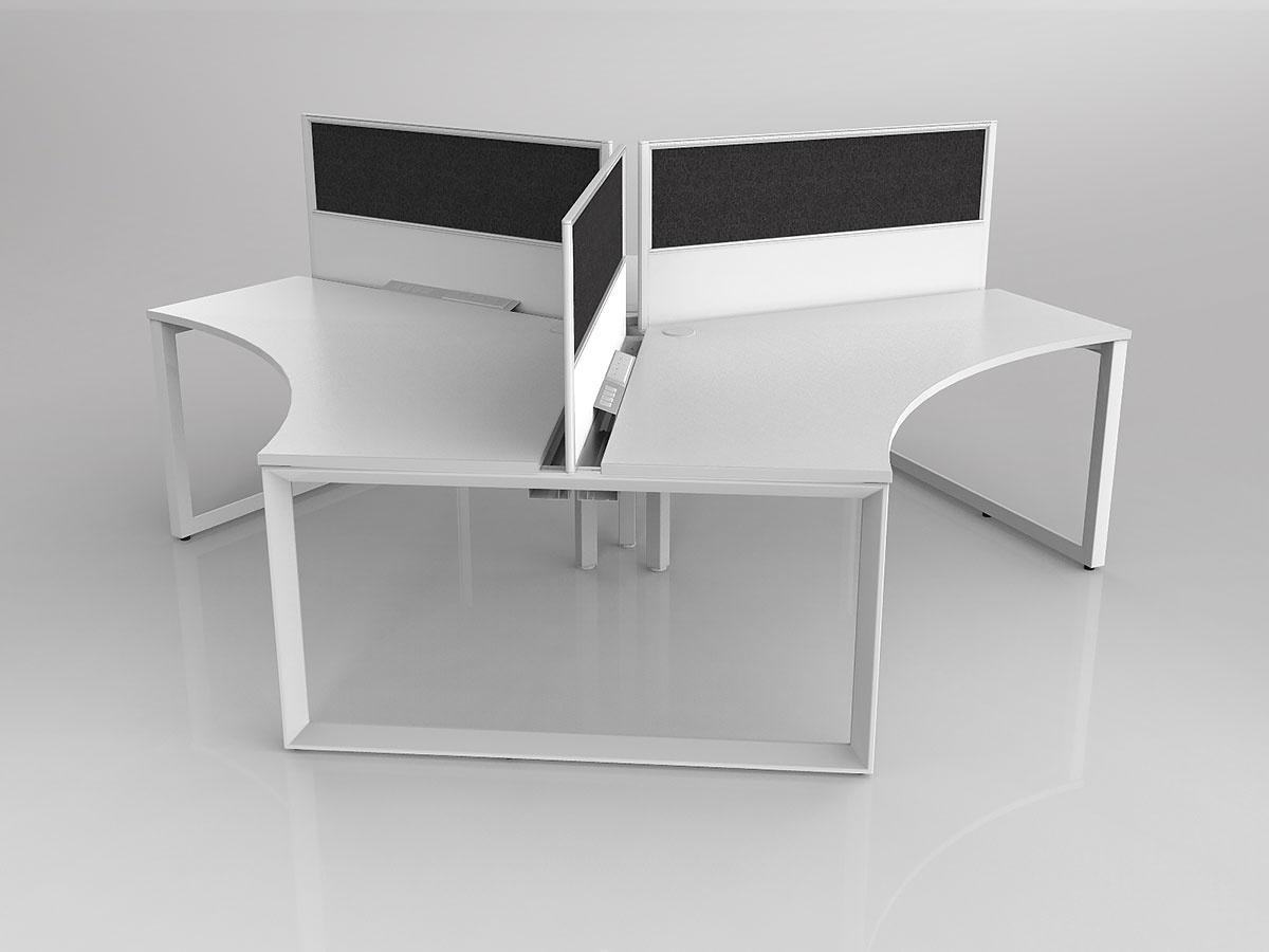 Anvil Shared 120 Degree Workstation in White with 3x Worktops with 300mm Panel Central Divider Screen - Image 2