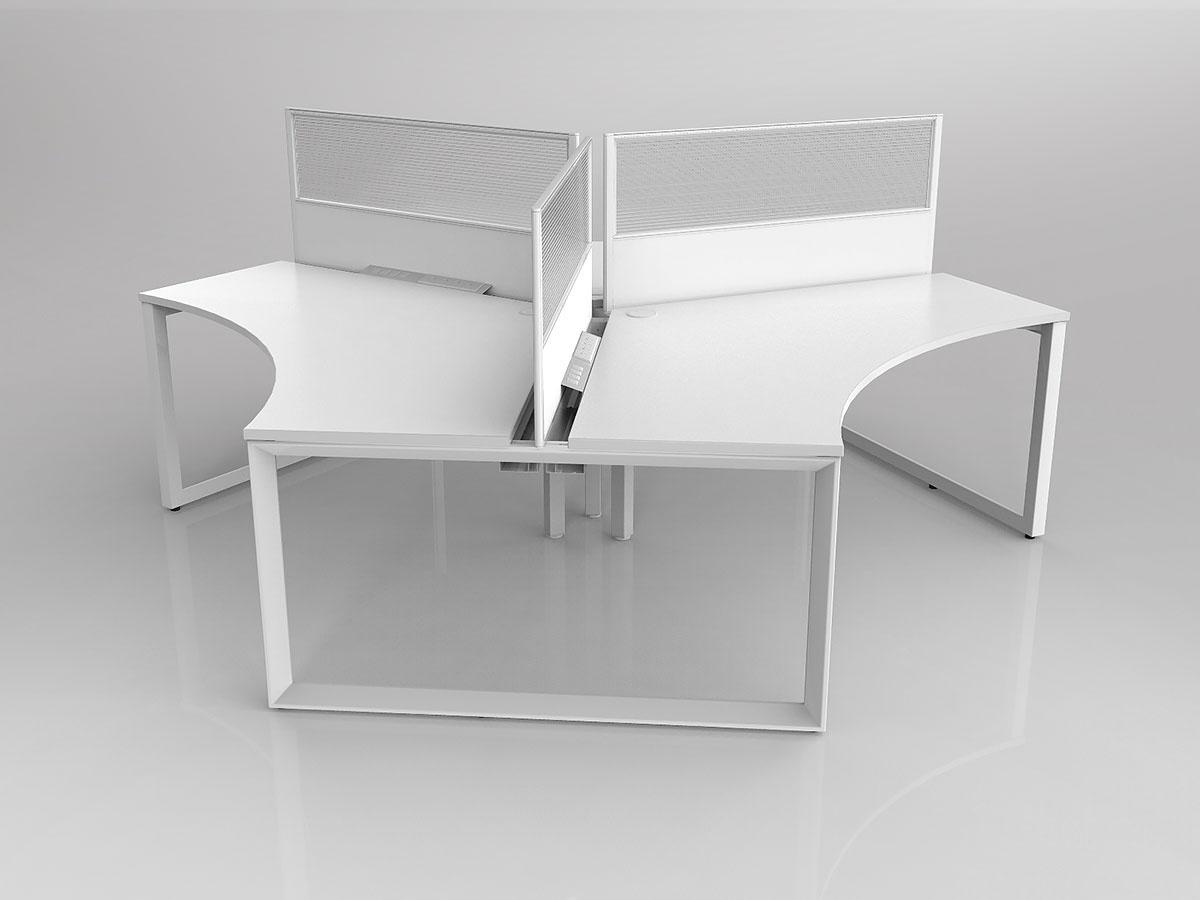 Anvil Shared 120 Degree Workstation in White with 3x Worktops with 300mm Panel Central Divider Screen - Image 3