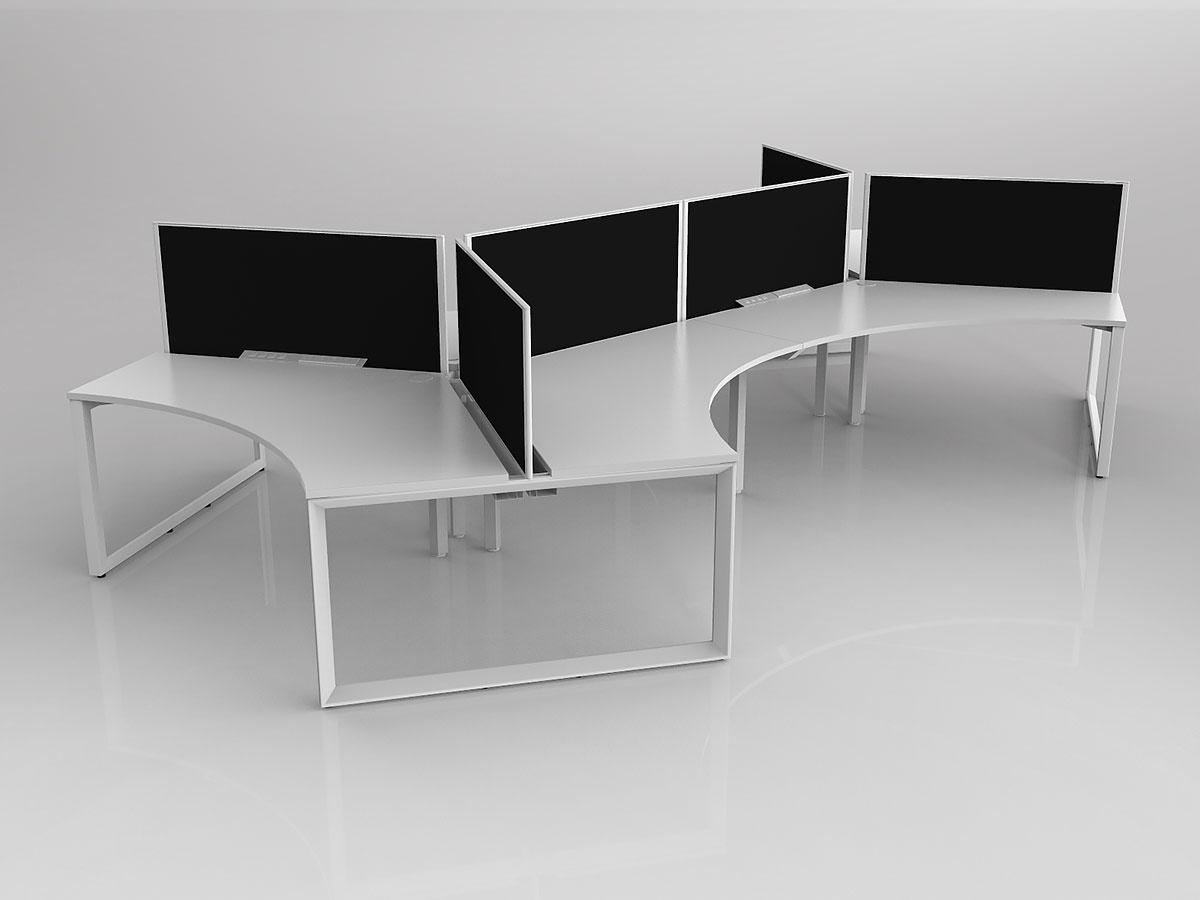 Anvil Shared 120 Degree Workstation in White with 6x Worktops with Solid Core Central Divider Screen