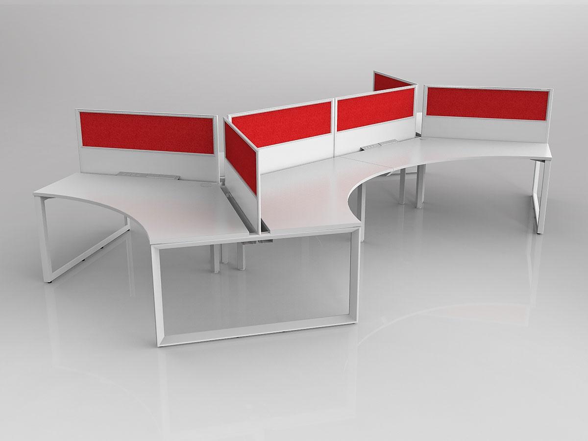Anvil Shared 120 Degree Workstation in White with 6x Worktops with 300mm Panel Central Divider Screen