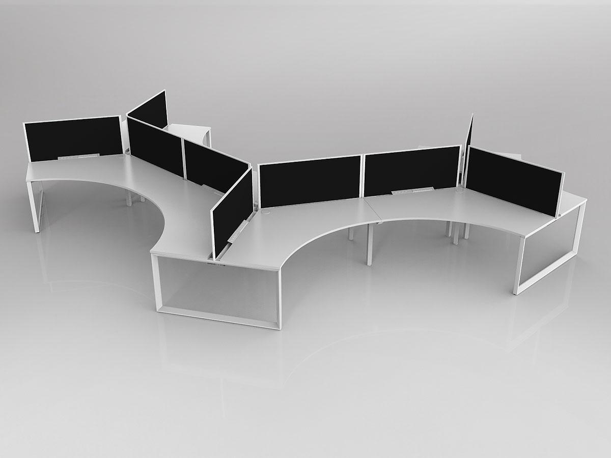 Anvil Shared 120 Degree Workstation in White with 9x Worktops with Solid Core Central Divider Screen