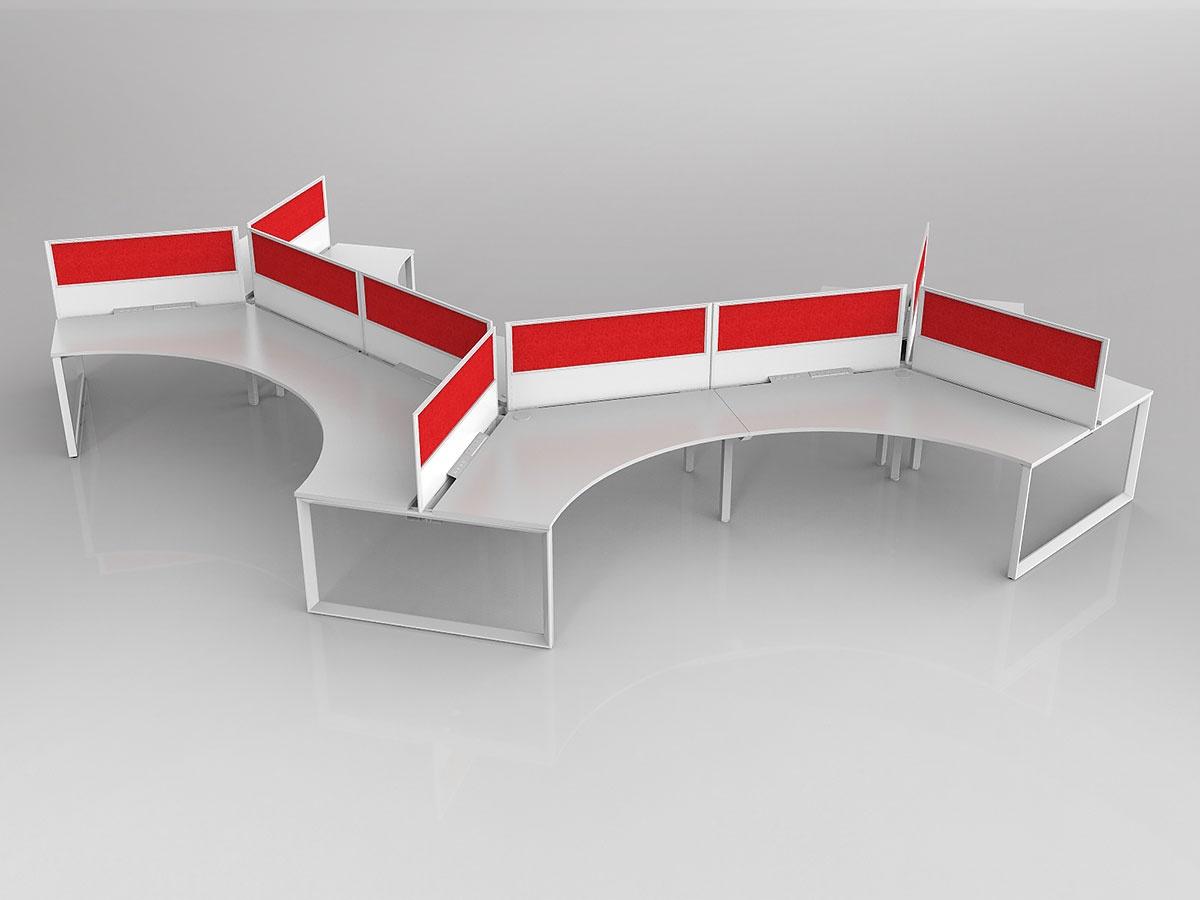 Anvil Shared 120 Degree Workstation in White with 9x Worktops with 300mm Panel Central Divider Screen