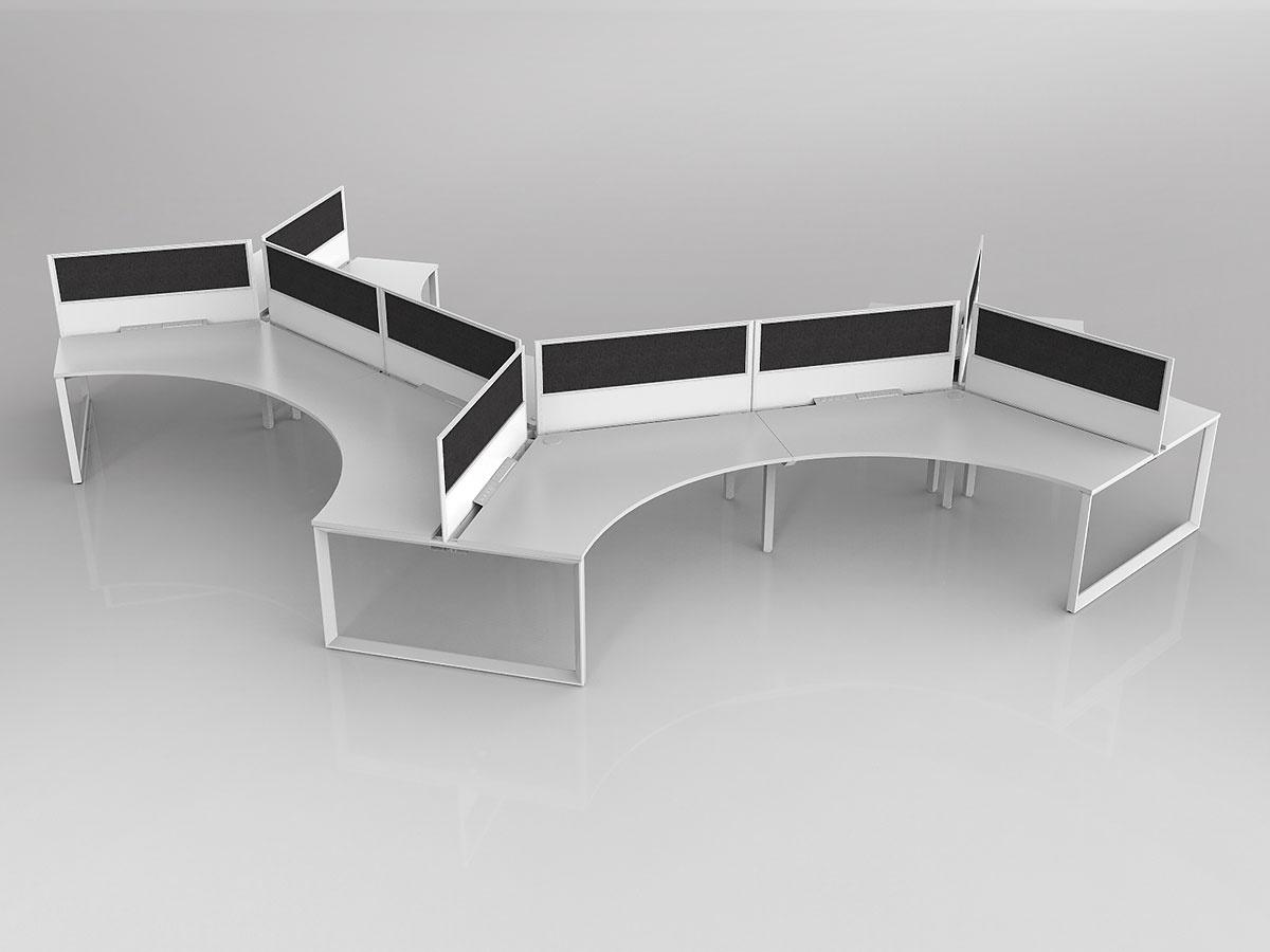 Anvil Shared 120 Degree Workstation in White with 9x Worktops with 300mm Panel Central Divider Screen - Image 2