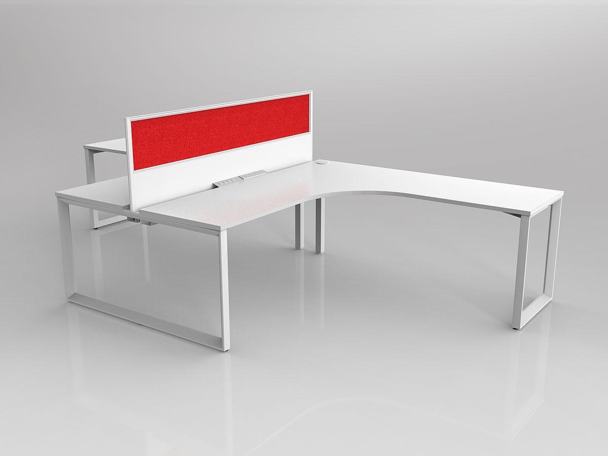 Anvil Shared 90 Degree Workstation Tee Layout in White with 2x Worktops & 300mm Panel Central Divider Screen