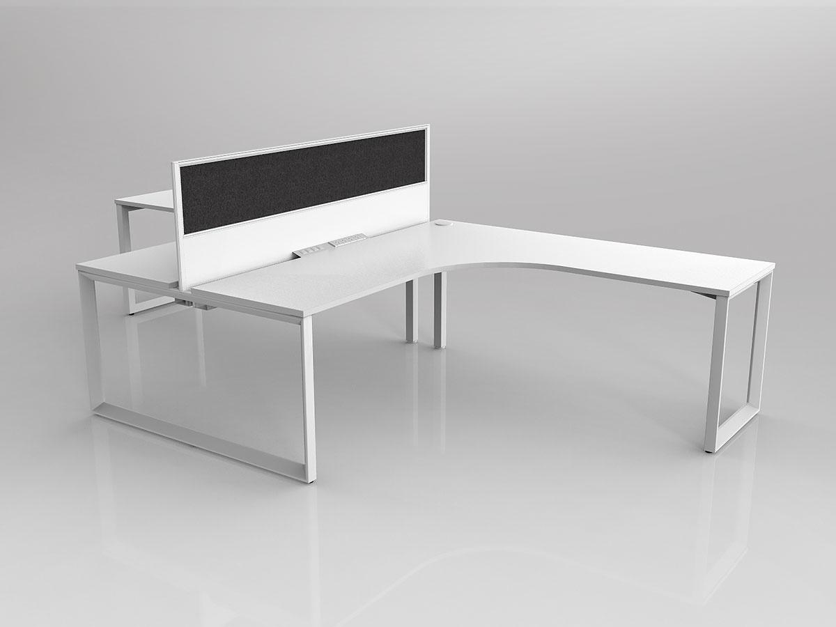 Anvil Shared 90 Degree Workstation Tee Layout in White with 2x Worktops & 300mm Panel Central Divider Screen - Image 2