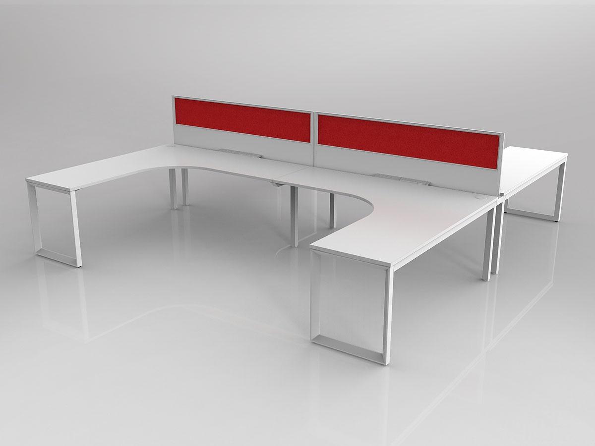 Anvil Shared 90 Degree Workstation H Layout in White with 4x Worktops with 300mm Panel Central Divider Screen