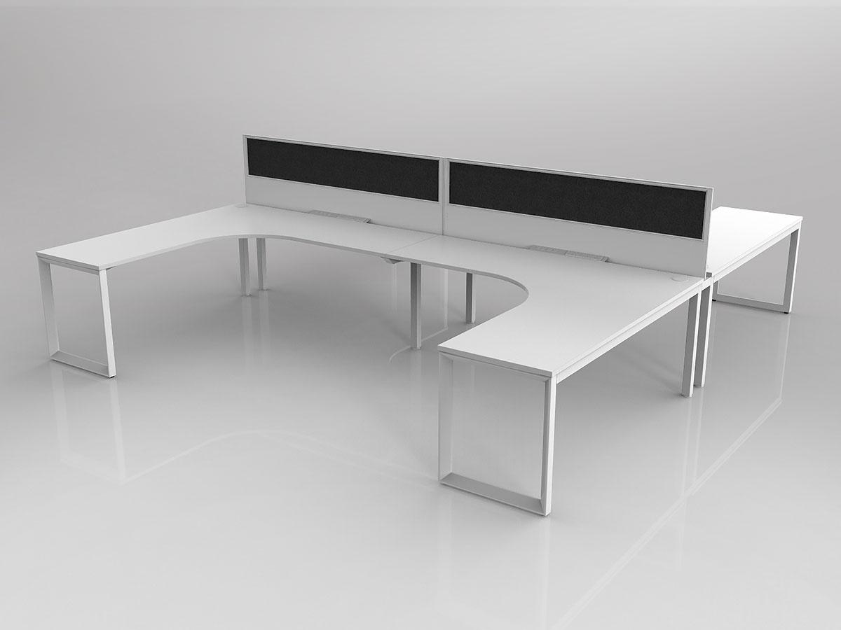 Anvil Shared 90 Degree Workstation H Layout in White with 4x Worktops with 300mm Panel Central Divider Screen - Image 2