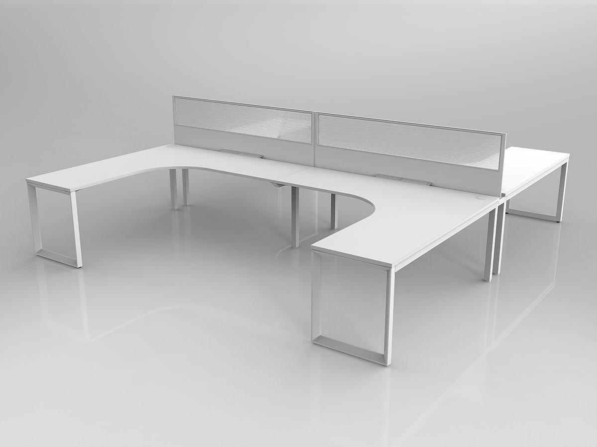 Anvil Shared 90 Degree Workstation H Layout in White with 4x Worktops with 300mm Panel Central Divider Screen - Image 3