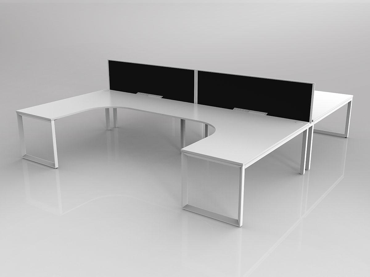 Anvil Shared 90 Degree Workstation H Layout in White with 4x worktops with Solid Core Central Divider Screen - Image 2
