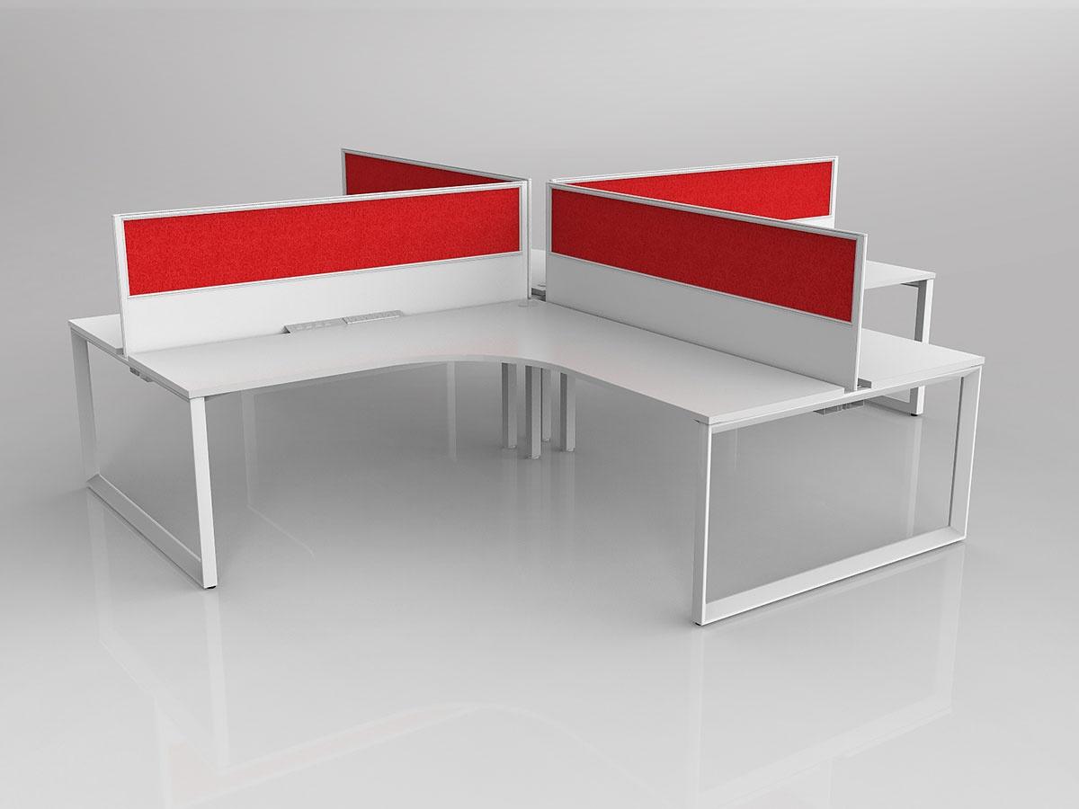 Anvil Shared 90 Degree Workstation Plus Layout in White with 4x Worktops with 300mm Panel Central Divider Screen