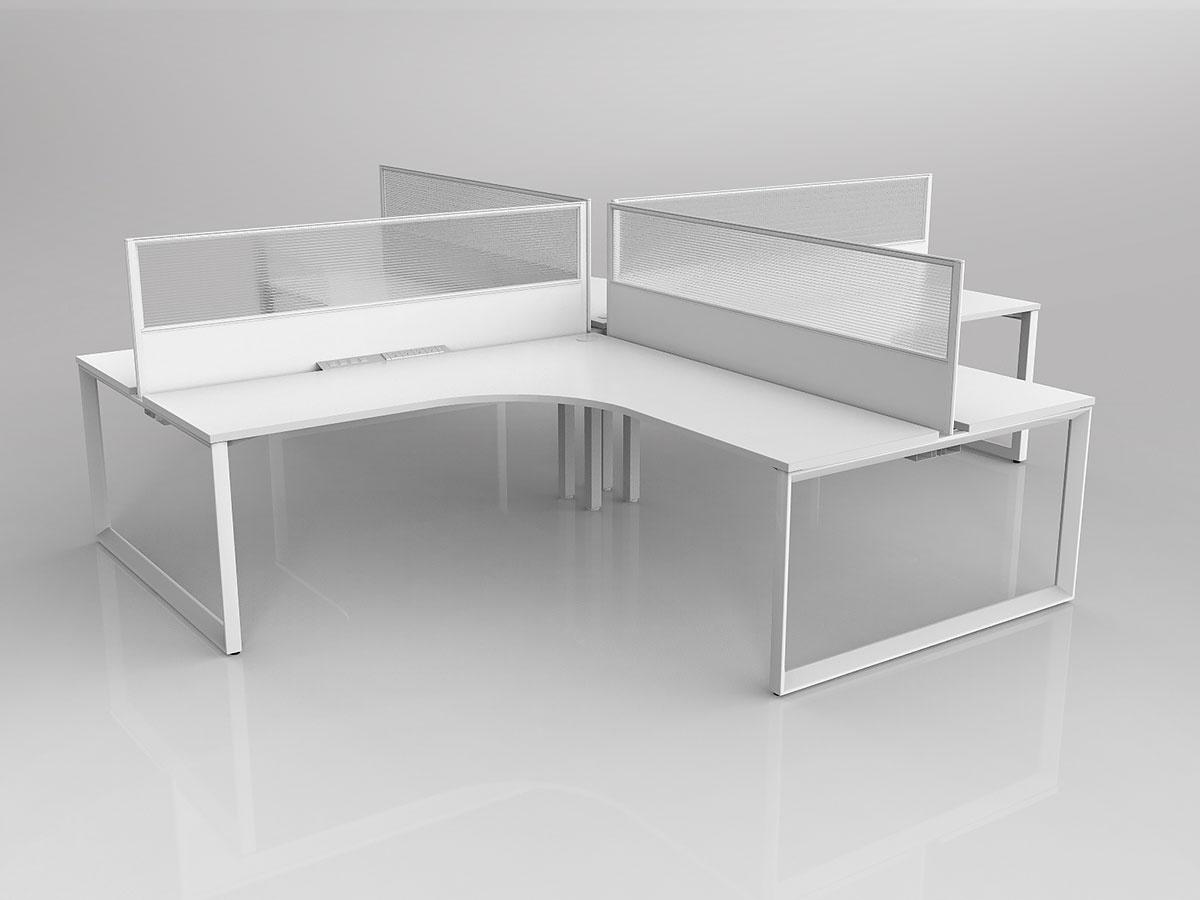 Anvil Shared 90 Degree Workstation Plus Layout in White with 4x Worktops with 300mm Panel Central Divider Screen - Image 3