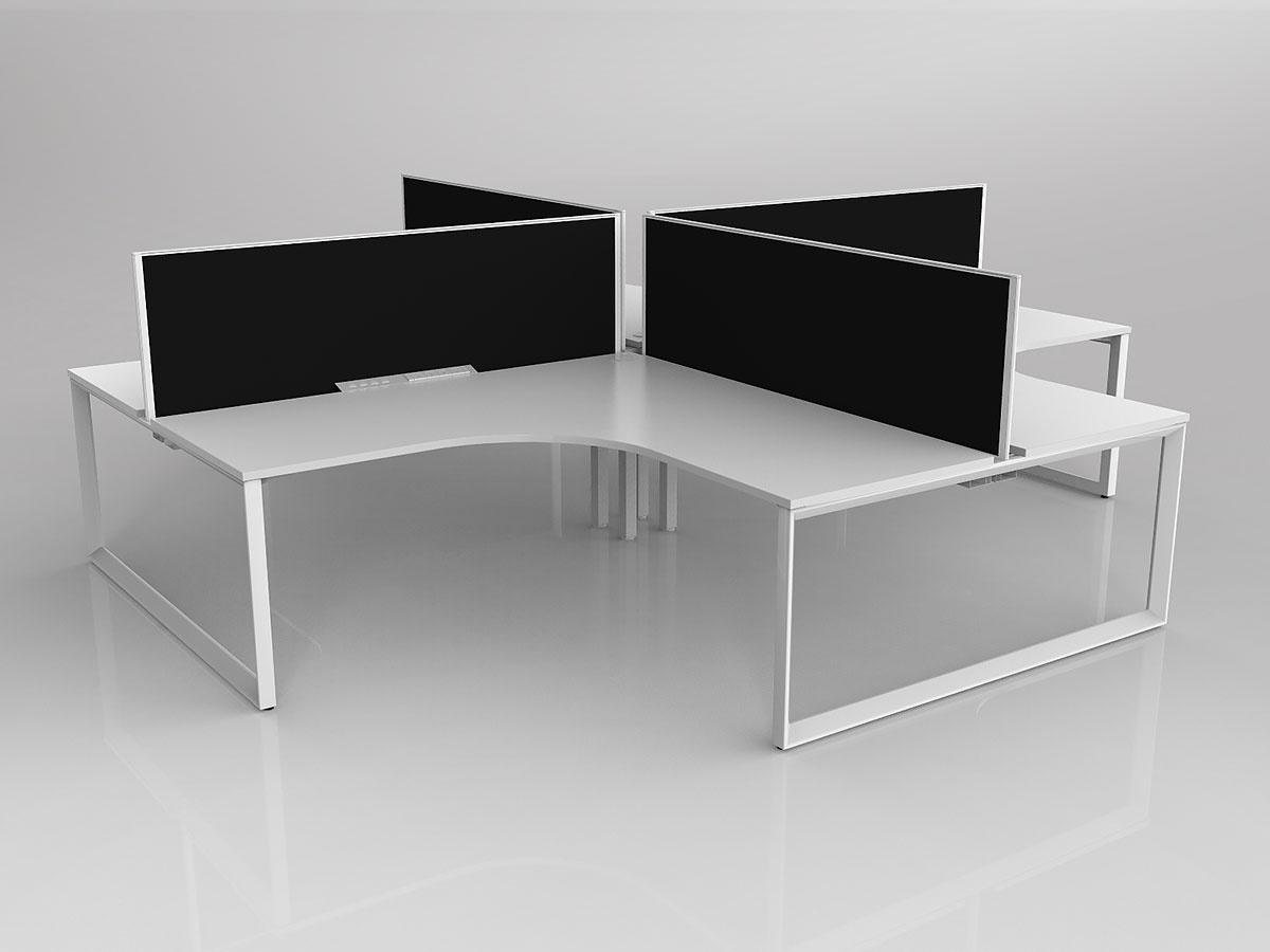 Anvil Shared 90 Degree Workstation Tee Layout in White with 4x Worktops with Solid Core Central Divider Screen - Image 2