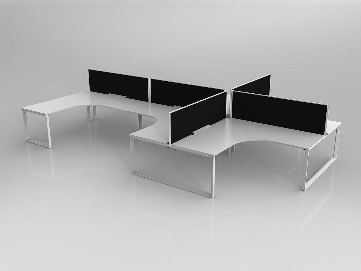 Anvil Shared 90 Degree Workstation Tee Layout in White with 6x Worktops with Solid Core Central Divider Screen - Image 2