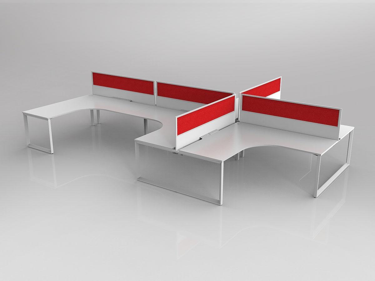 Anvil Shared 90 Degree Workstation Layout in White with 6x Worktops with 300mm Panel Central Divider Screen