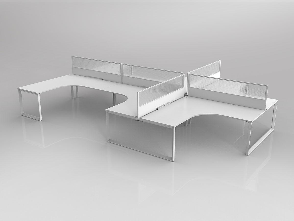 Anvil Shared 90 Degree Workstation Layout in White with 6x Worktops with 300mm Panel Central Divider Screen - Image 3