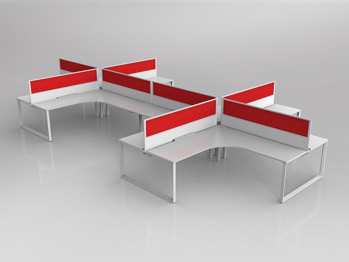 Anvil Shared 90 Degree Workstation Plus Layout in White with 8x Worktops with 300mm Panel Central Divider Screen