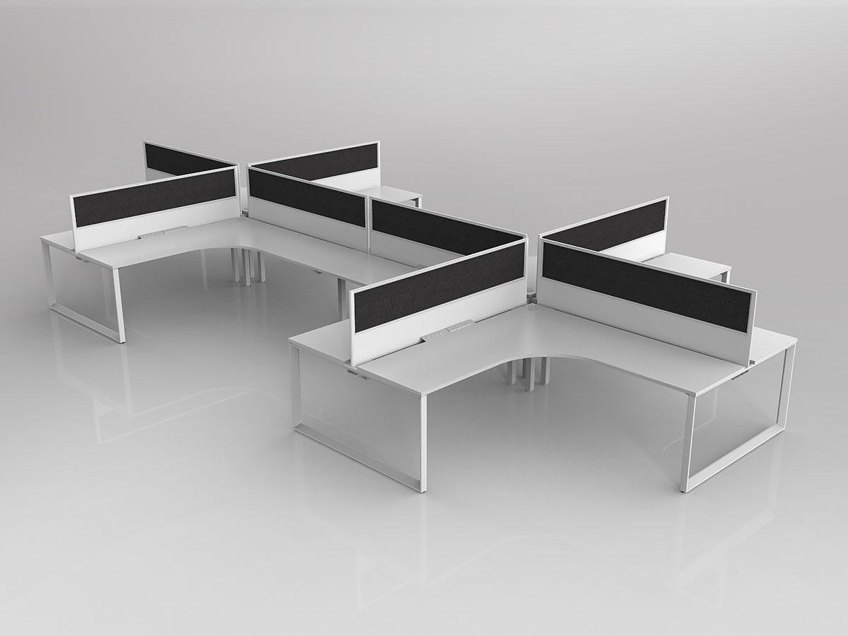 Anvil Shared 90 Degree Workstation Plus Layout in White with 8x Worktops with 300mm Panel Central Divider Screen - Image 2