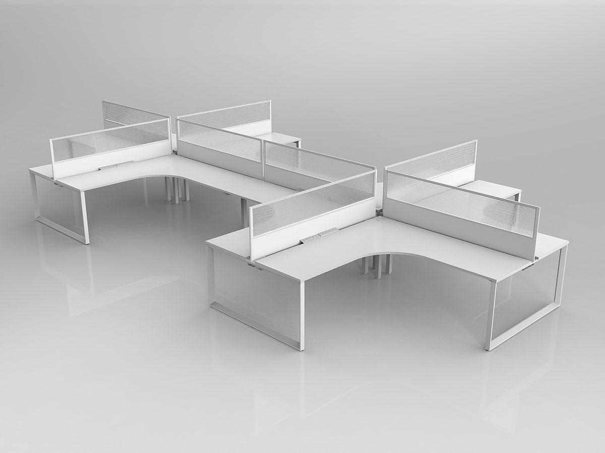 Anvil Shared 90 Degree Workstation Plus Layout in White with 8x Worktops with 300mm Panel Central Divider Screen - Image 3