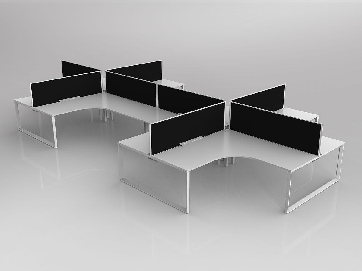 Anvil Shared 90 Degree Workstation Plus Layout in White with 8x Worktops with Solid Core Central Divider Screen - Image 2