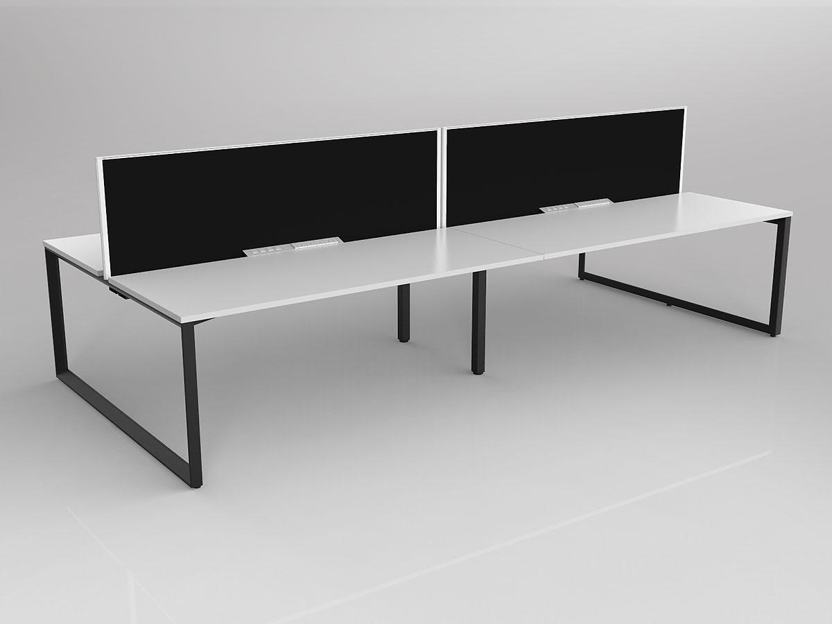 Anvil Shared Doublesided Straightline Desk Layout in White or Black with 4x Worktops with Solid Core Central Divider Screen - Image 2