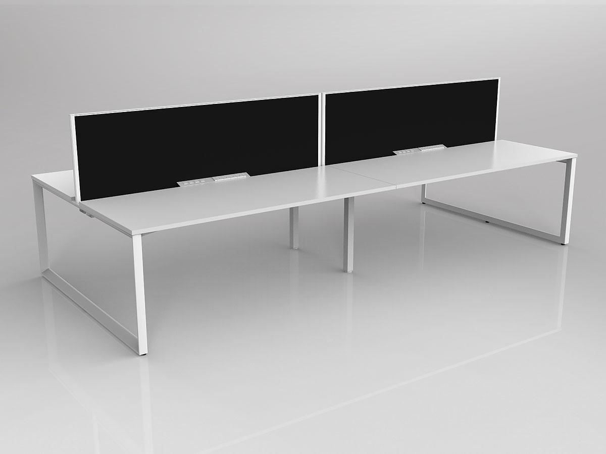 Anvil Shared Doublesided Straightline Desk Layout in White or Black with 4x Worktops with Solid Core Central Divider Screen