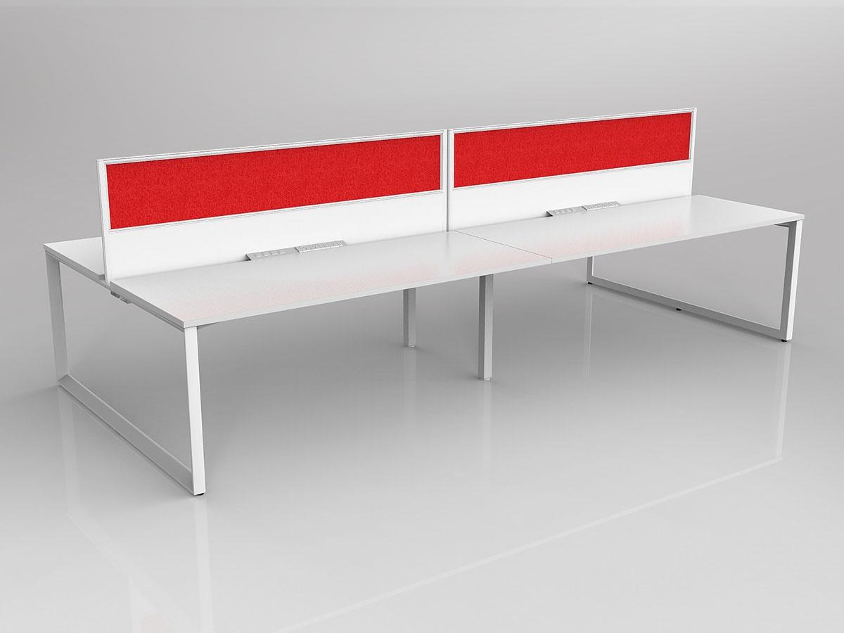 Anvil Shared Doublesided Straightline Desk Layout in Black or White with 4x Worktops & 300mm Panel Central Divider Screen