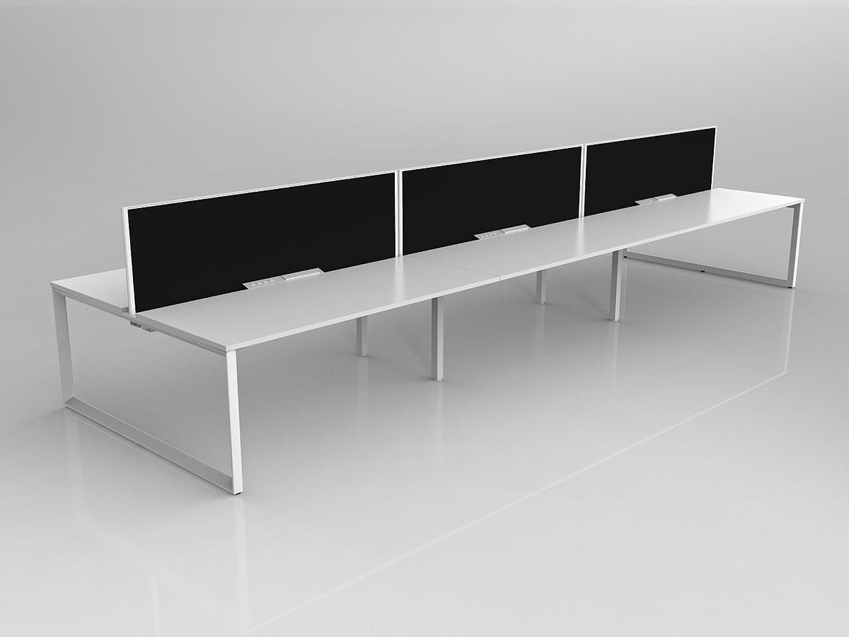 Anvil Shared Doublesided Straightline Desk Layout in White or Black with 6x Worktops with Solid Core Central Divider Screen