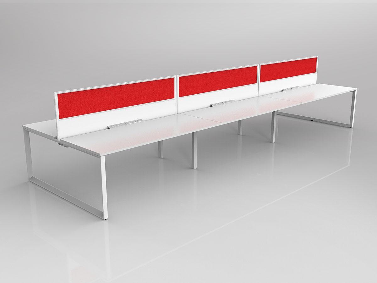 Anvil Shared Doublesided Straightline Desk Layout in Black or White with 6x Worktops & 300mm Panel Central Divider Screen