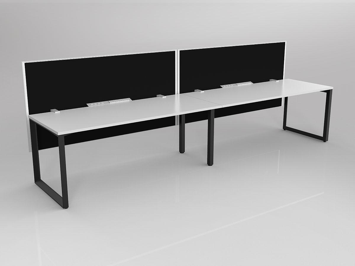 Anvil Shared Singlesided Straightline Desk Layout in White or Black with 2x Worktops & Offset Hung Screen - Image 2