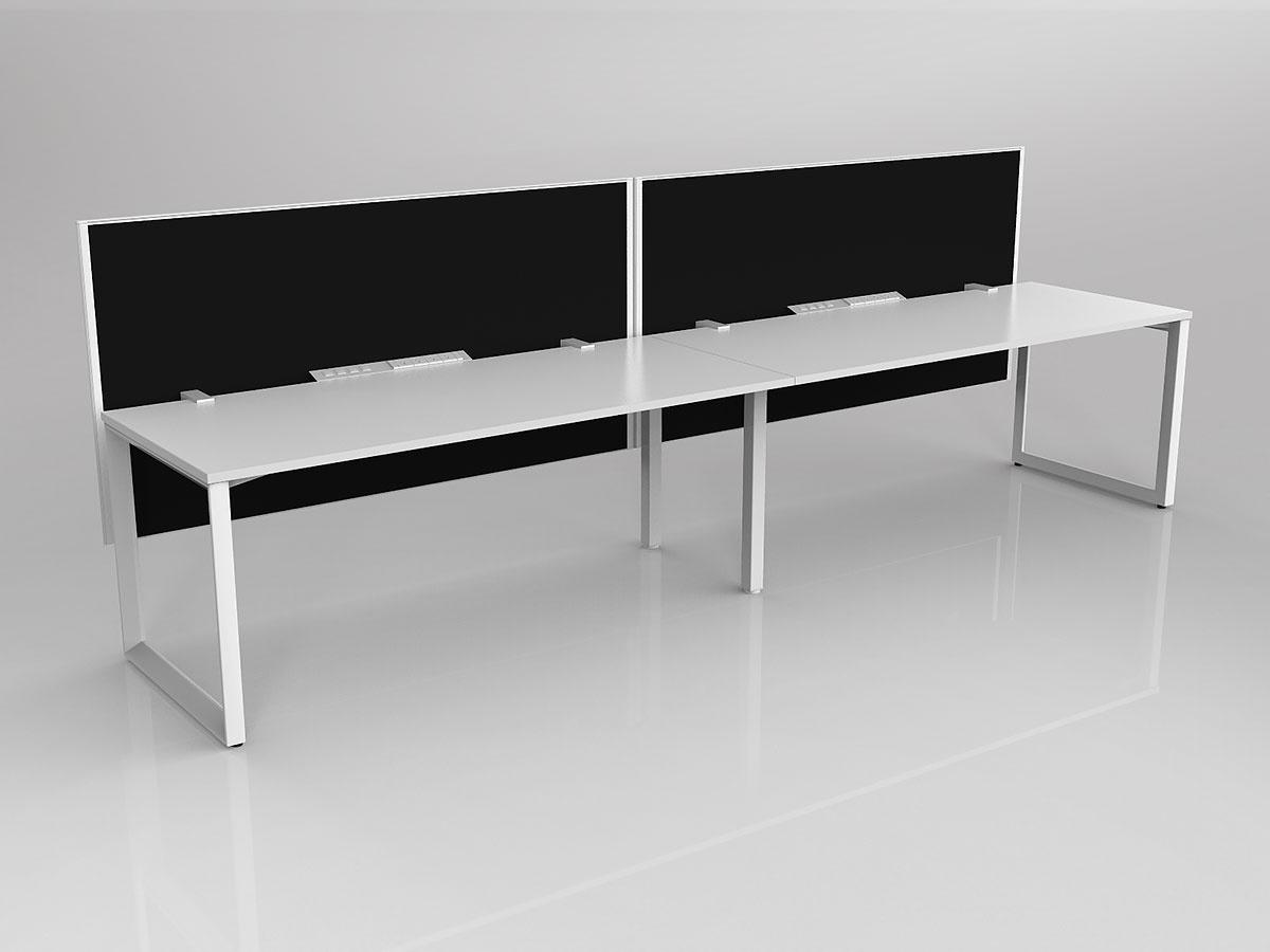 Anvil Shared Singlesided Straightline Desk Layout in White or Black with 2x Worktops & Offset Hung Screen