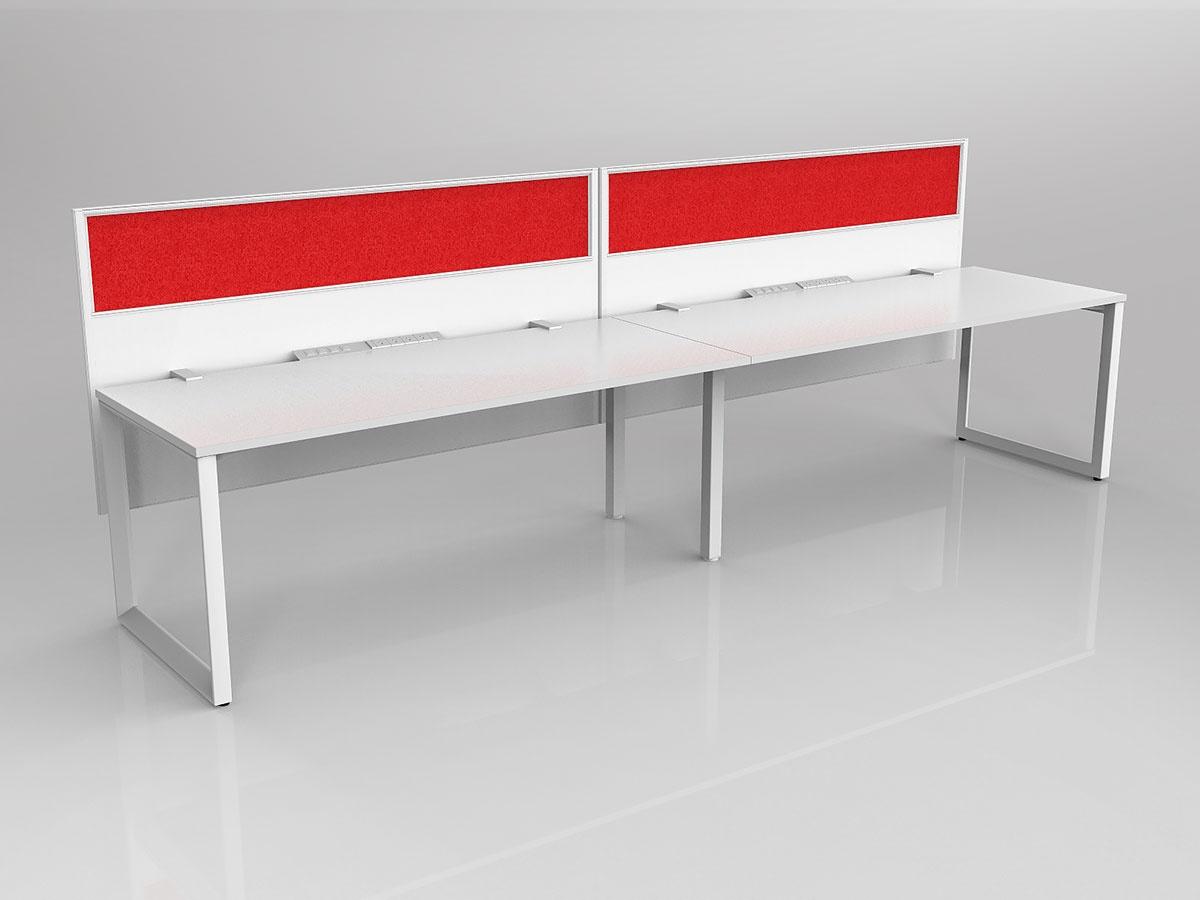 Anvil Shared Singlesided Straightline Desk Layout in White or Black with 2x Worktops & Offset Hung Screen