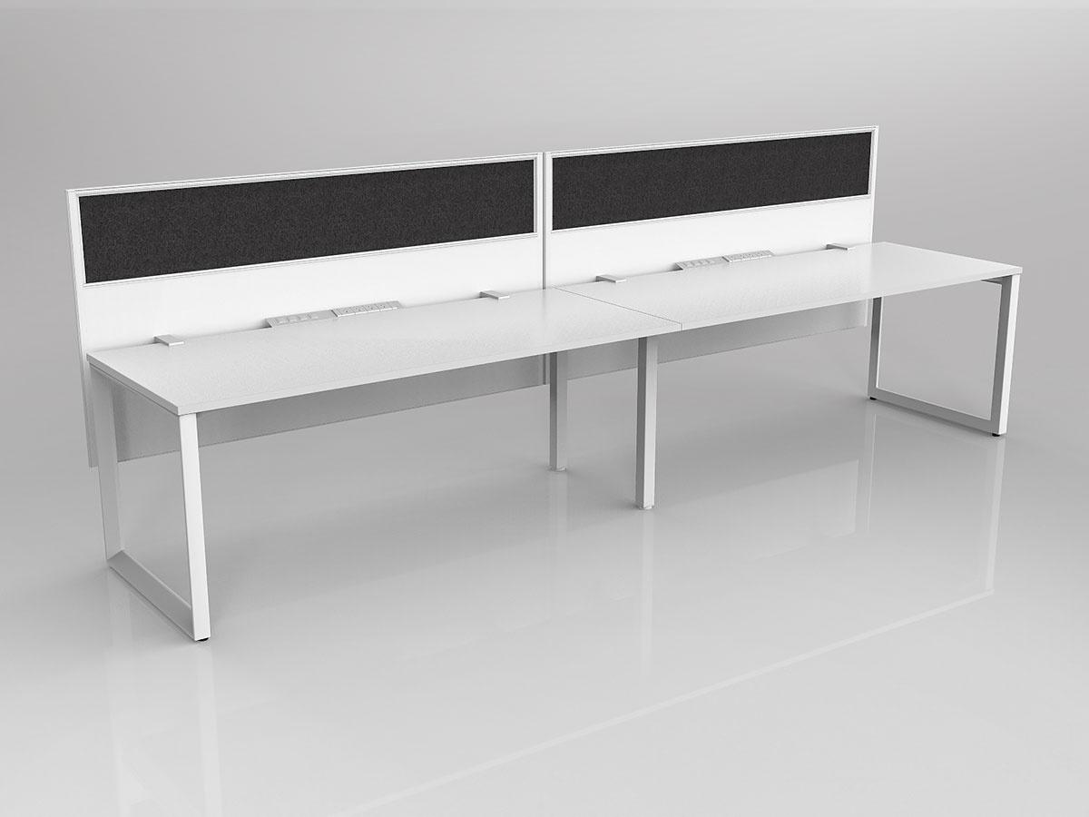 Anvil Shared Singlesided Straightline Desk Layout in White or Black with 2x Worktops & Offset Hung Screen - Image 2