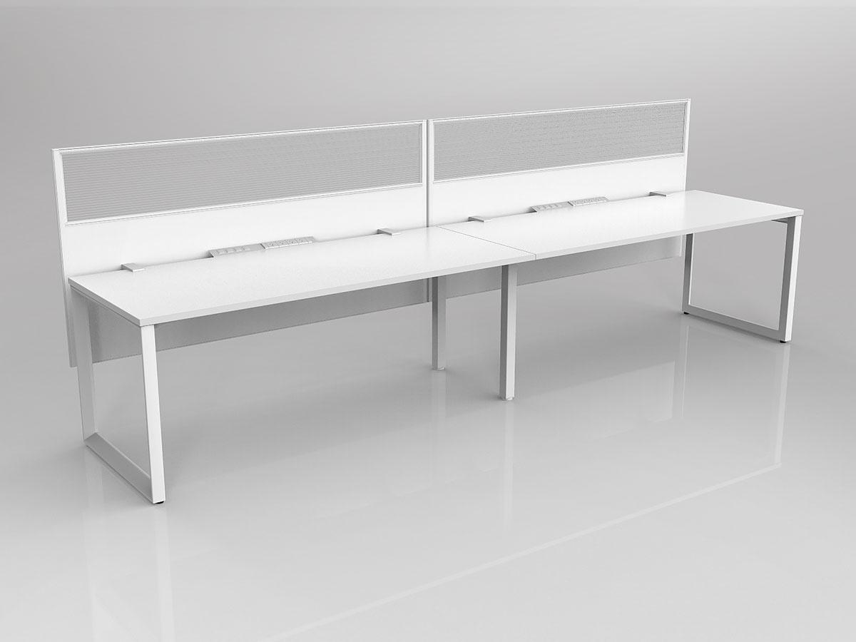 Anvil Shared Singlesided Straightline Desk Layout in White or Black with 2x Worktops & Offset Hung Screen - Image 3