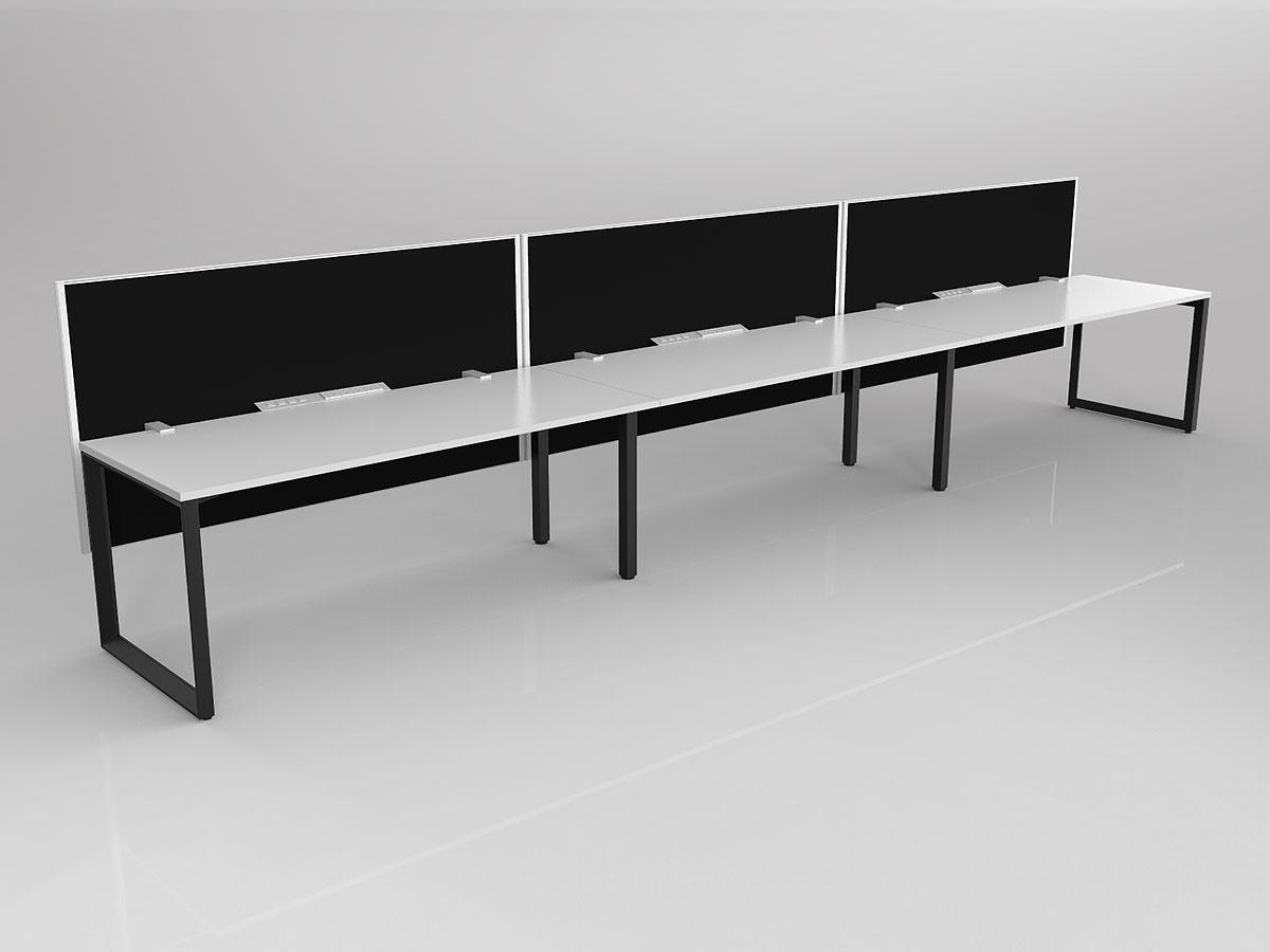 Anvil Shared Singlesided Straightline Desk Layout in White or Black with 3x Worktops with Offset Hung Screen - Image 2