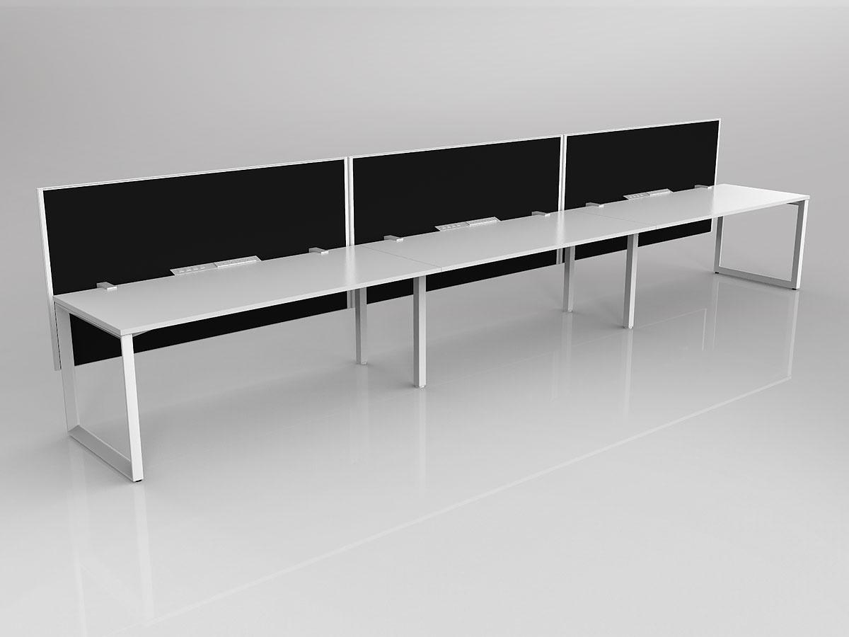 Anvil Shared Singlesided Straightline Desk Layout in White or Black with 3x Worktops with Offset Hung Screen