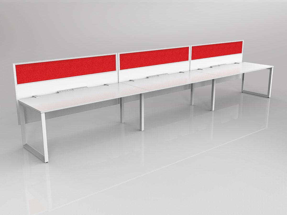 Anvil Shared Singlesided Straightline Desk Layout in White or Black with 3x Worktops & Offset Hung Screen
