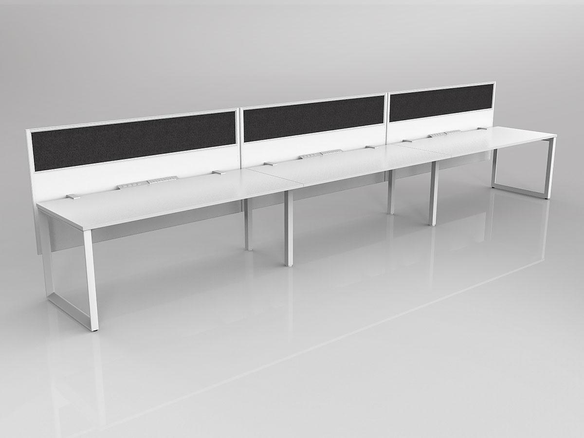 Anvil Shared Singlesided Straightline Desk Layout in White or Black with 3x Worktops & Offset Hung Screen - Image 2