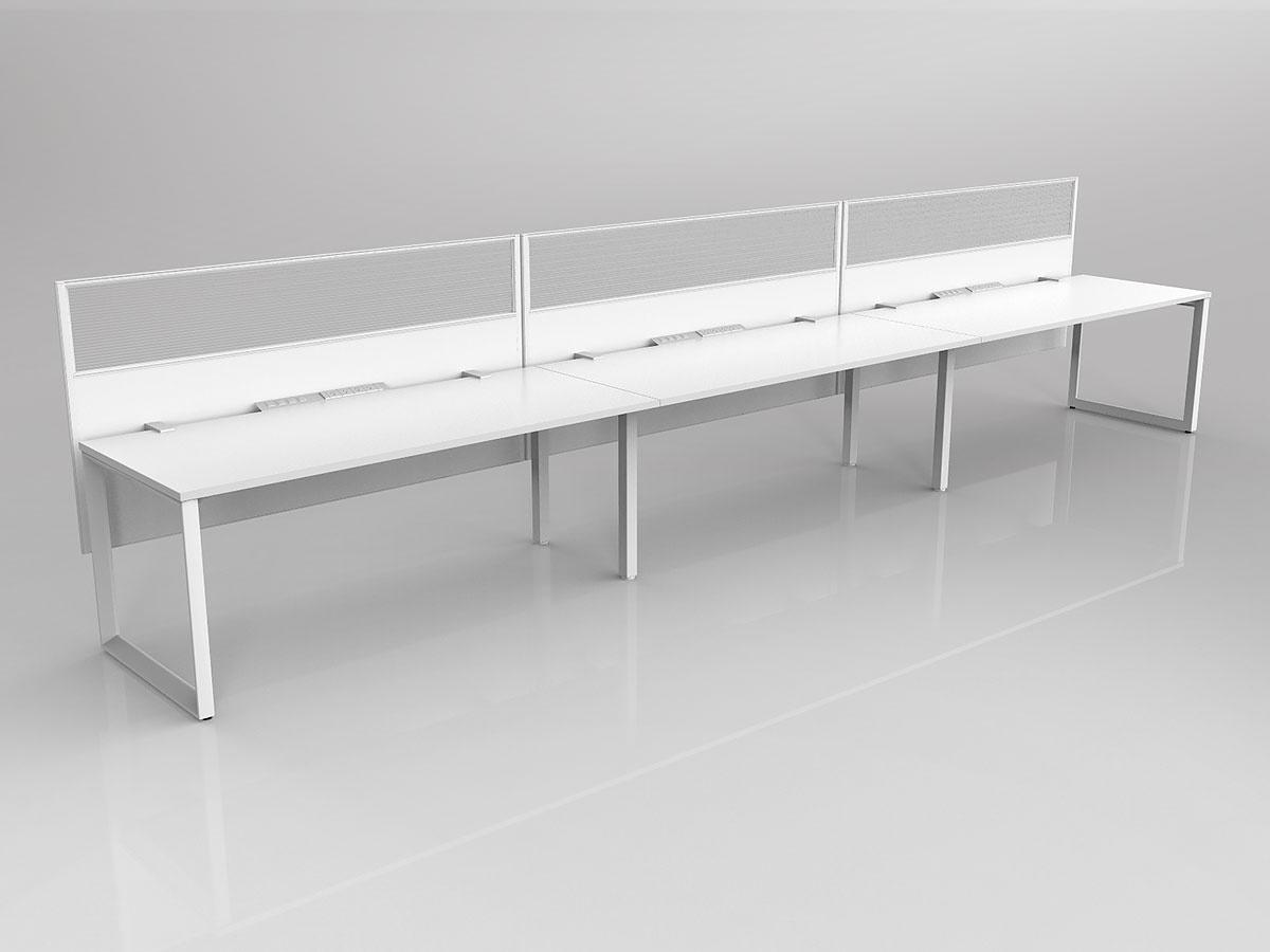 Anvil Shared Singlesided Straightline Desk Layout in White or Black with 3x Worktops & Offset Hung Screen - Image 3