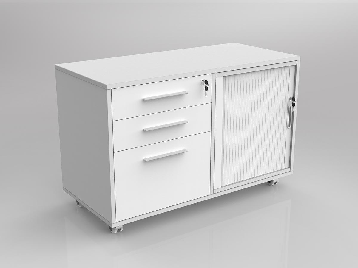 Axis White Caddy Mobile Bookcase Unit with Tambour & Drawers