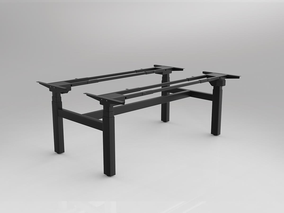 Agile Three Column Black Electric Desking Frame Shared Doublesided with Two Worktops