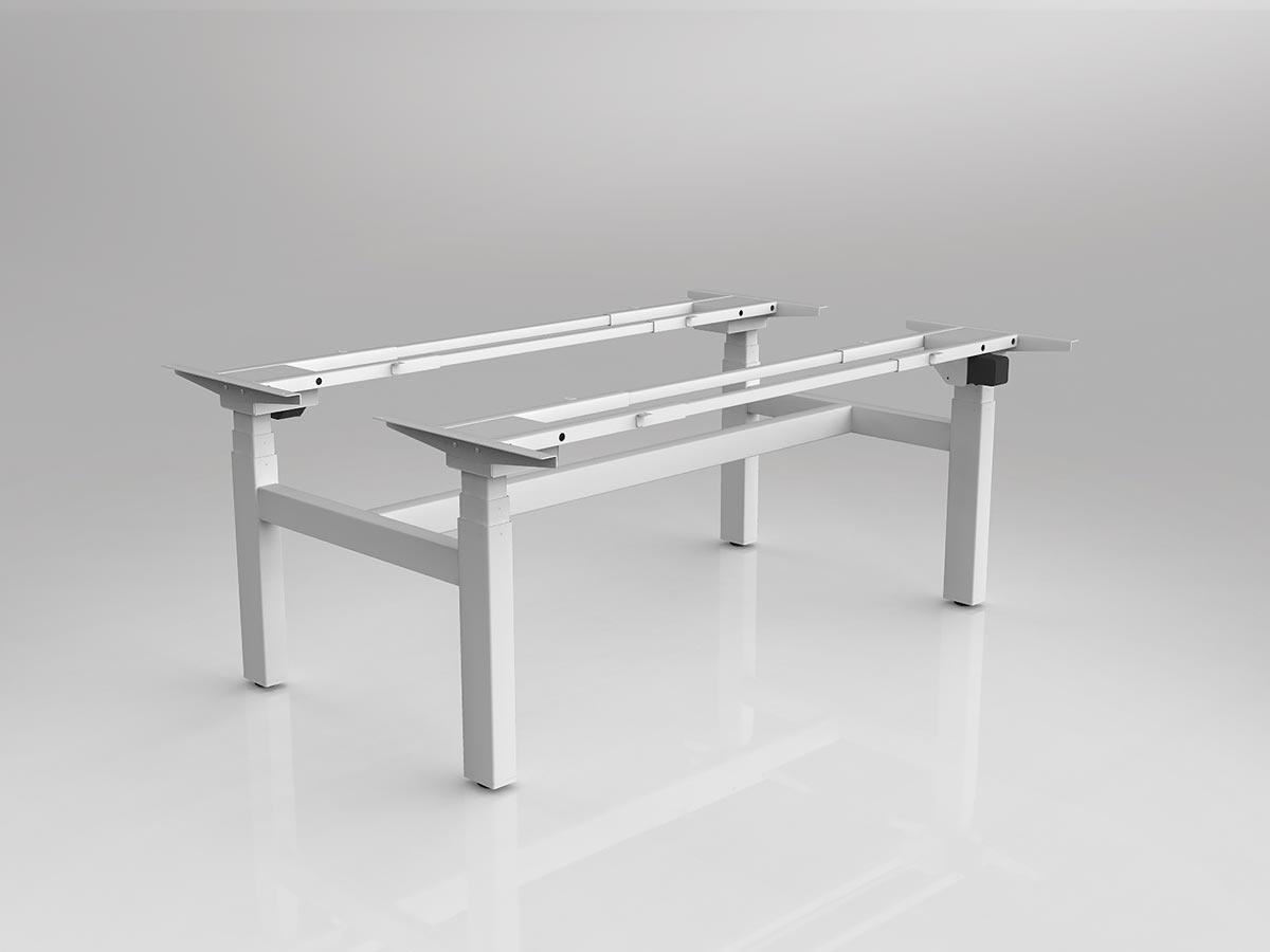 Agile Three Column White Electric Desking Frame Shared Doublesided with Two Worktops